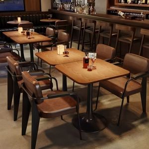 High End Restaurant Furniture Retro Style Wooden Veneer Steel Frame <b>Table</b> and Chairs for Dining Set Contract Commercial Grade Du - Product Image 6