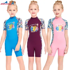 DIVE&SAIL Custom Toddler Children Swimsuit Rash Guard one Piece Printed short Sleeve Girls Beachwear Swimwear Swim Suit