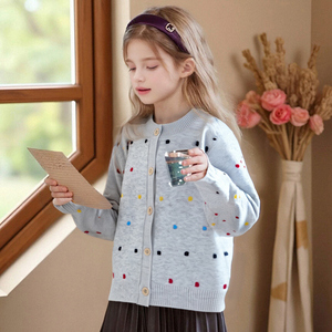 Cardigan lavorato a <span class=keywords><strong>maglia</strong></span> da ragazza con pois colorati-maglione Casual abbottonato per bambini - Product Image 2