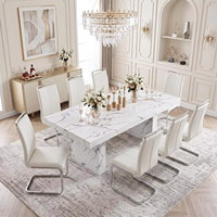 Table à manger moderne en marbre, 79 pouces, rectangulaire, 6-8 personnes, plateau en faux marbre blanc, base sur piédestal, montage facile, écologique, garantie 5 ans