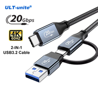 ULT-unite 2 en 1 Câble USB3.1 Type C vers Type C 0.3m 1m 1.5m Câble USB A vers USB C 4K 60Hz 20Gbps 100W Câble de données à charge rapide