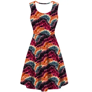 Custom Design Wholesale Women Tie Dye Printed Summer Sleeveless Dresses