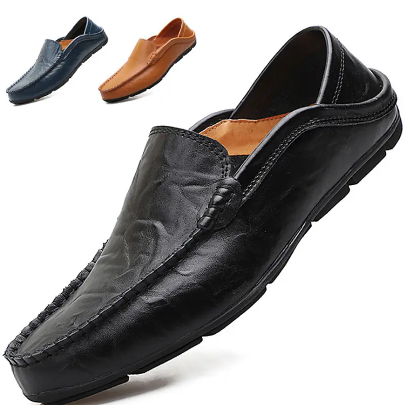 Genuine Leather Men Casual Shoes Luxury Brand 2021 Men Loafer Moccasins Breathable Slip On Black Driving Shoes Plus Size