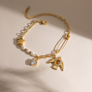 Fashion Charm <b>Bracelet</b> Gold Tone Star Bird Pendant Pearl Heart <b>Crystal</b> Jewelry for Women Gift - Product Image 4