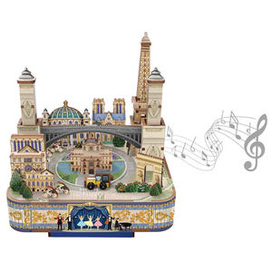 Kit de construction de boîte à musique DIY sur le thème de l'architecture parisienne célèbre, ornement pour la maison, cadeau éducatif fait main pour enfants, 128 pièces, jouets en bois 3D - Product Image 1