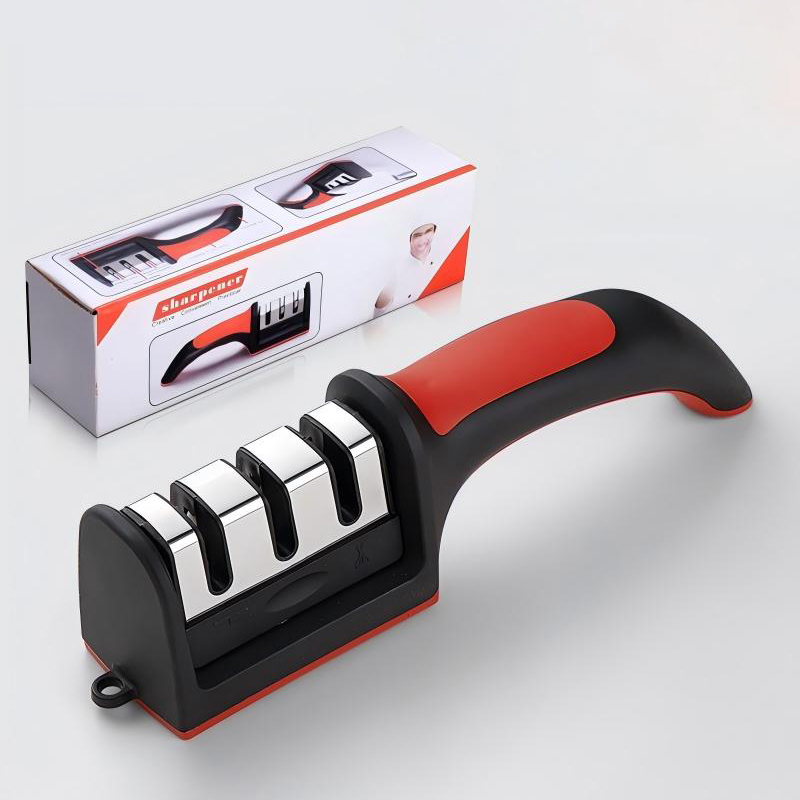 Aiguiseur de couteaux 4 étapes noir et rouge