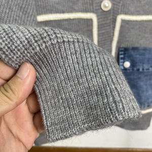 Nuevo producto Patchwork Deinim <span class=keywords><strong>cuello</strong></span> en V bolsillo tejido diseño suelto sensación temperamento todo-fósforo abrigo de <span class=keywords><strong>pelo</strong></span> mujer suéter cárdigan - Product Image 4