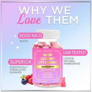 Gomitas Veganas con Biotina 5000mg, Sabor Frambuesa Natural, Marca Privada OEM al por Mayor de Rosebest, Vitaminas para el Crecimiento del Cabello con Vitaminas C y E - Product Image 4