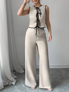 Женский Повседневный однотонный комплект из рубашки и широких брюк - Product Image 3