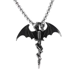 Dragon Winged Dragon Pendant Necklace Quality Man Lucky Symbol Hip Hop Stainless Steel Animal jewelry