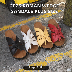 Sandalias de plataforma de cuña de tendencia de moda para mujer, mocasines deslizantes, zapatillas romanas antideslizantes de talla grande con lazo, tipo de cierre deslizante en oferta - Product Image 2