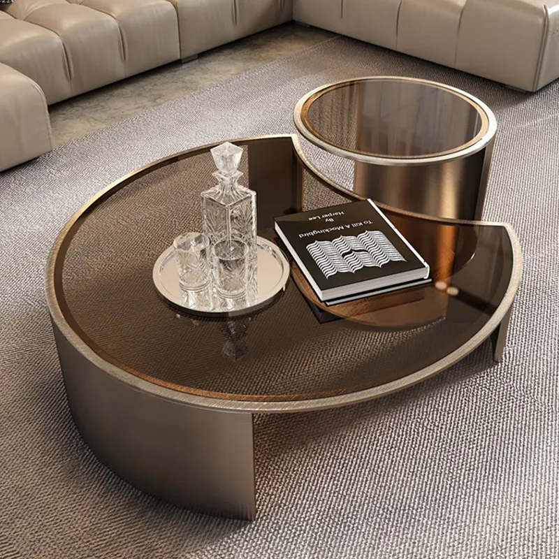 Mesa lateral luxuosa de metal para ambientes de alta qualidade, mesa lateral decorativa de vidro para salão, mesa de centro, mesa de centro, 2 peças, mesa de centro para café