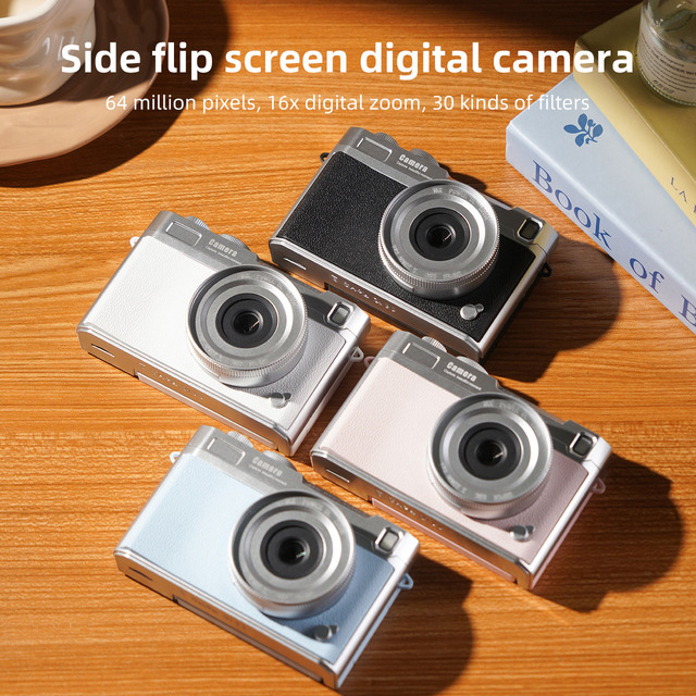 Y06 Auto Focus Flip Cover 4K CCD Digital Kids Camera 16X Zoom 64MP 2.-8Inch IPS Screen Waterproof Face Detection Students Travel