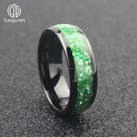 Bague en tungstène dôme noir de 8mm, incrustation de coquillage vert, alliance pour homme, bijoux pour homme