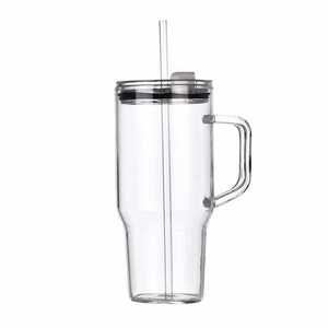 Gobelet en verre borosilicate sans PFAS avec poignée, couvercle et paille, grande tasse réutilisable pour café glacé, résistante à la chaleur, compatible voiture - Product Image 5
