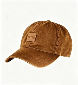 OEM Custom Trendy Vintage Baseball <b>Cap</b> Washed Cotton 5-Panel Leather Patch Unstructured Design Adjustable Metal Buckle Closure - Product Image 3