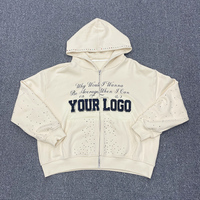 Sudadera con capucha vintage gótica para hombre con cremallera y pedrería, parches de letras desgastadas, forro polar de algodón, ropa exterior holgada estilo skater urbano