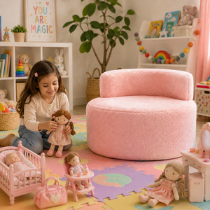 Kids Round Curved Sofa Set White Boucle Fabric Semi-circular <strong>Couch</strong> for Children Living Area - Product Image 4