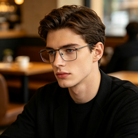 6932 Montura de Gafas Ópticas de Metal para Hombre, Montura Rectangular de Negocios, Montura Clásica para Gafas con Filtro de Luz Azul, Montura para Gafas Graduadas
