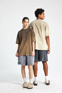 <span class=keywords><strong>T</strong></span>-<span class=keywords><strong>shirt</strong></span> in stile retrò da <span class=keywords><strong>uomo</strong></span> di alta qualità con segni personalizzati all'ingrosso a scarico transfrontaliero a spruzzo corto tinto da lavare personalizzato - Product Image 6