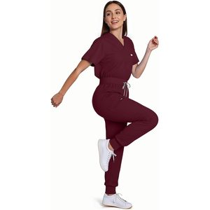 FOXA Women's Scrub Set V-Neck Top <b>Cargo</b> <b>Pants</b> 4-Way <b>Stretch</b> Hospital Uniforms - Product Image 2