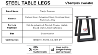 Pieds de table modernes en métal sur mesure à surface lisse, base en fer/acier inoxydable/alliage d'aluminium pour salle à manger industrielle ou bureau