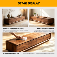 Meuble TV en noyer noir massif de 240 cm, console multimédia moderne minimaliste, support TV en bois aux coins arrondis, unité de rangement pour salon