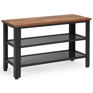 Industrial Shoe Rack Bench with Storage <b>Shelves</b> Metal & Wood Multi-functional Use Sturdy Durable Spaces <b>Rustic</b> Shoes Collection - Product Image 1