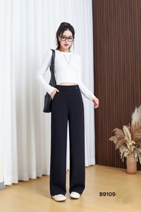 <span class=keywords><strong>Pantaloni</strong></span> neri a gamba dritta da donna alla moda <span class=keywords><strong>con</strong></span> cintura elastica formale da ufficio per lo stile invernale del frontale piatto - Product Image 6