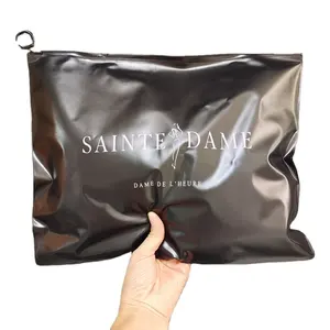 사용자 정의 의류 포장 가방 브랜드 로고 재사용 젖빛 애 블랙 Tshirt 플라스틱 가방 도매 지퍼 슬라이더 파우치 의류