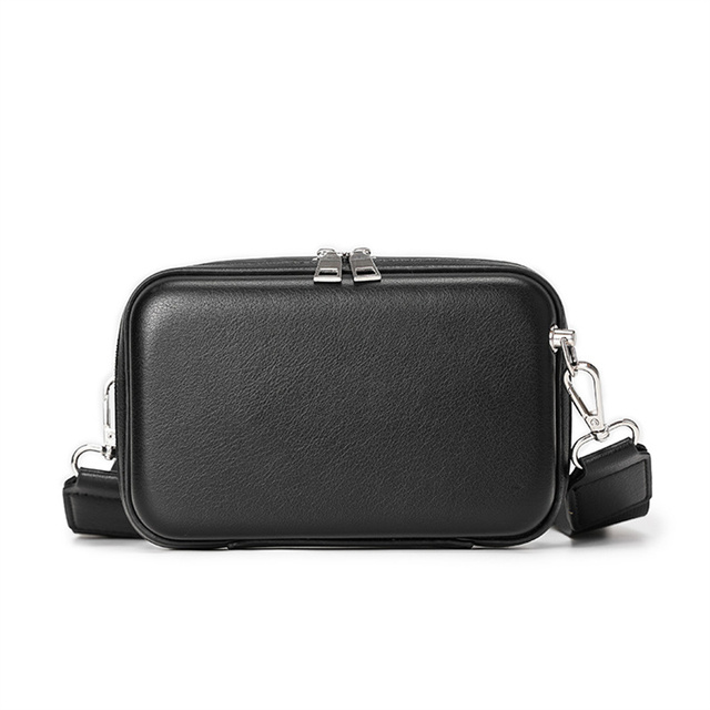 Small Black Simple PU Leather Casual  Mobile Phone Chest Crossbody Sling Shoulder Messenger Bag for Women's Men's Man Male