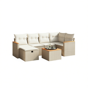 Ensemble de canapés de jardin en rotin beige 6 places, mobilier d'extérieur avec rangement, design contemporain, structure en osier - Product Image 1