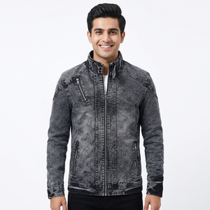 Custom <b>Cropped</b> Style 100% Raw Cotton <b>Denim</b> <b>Jacket</b> For Men Front Button Closure Winter Jeans With Pockets <b>Jacket</b> For Man - Product Image 1