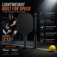 Raquette de pickleball professionnelle à manche long, construction unibody en carbone 18K, forme allongée, technologie thermoformée
