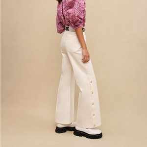 <span class=keywords><strong>Pantaloni</strong></span> a gamba larga <span class=keywords><strong>con</strong></span> <span class=keywords><strong>bottoni</strong></span> a vita alta in cotone 100% di alta qualità di nuova moda <span class=keywords><strong>pantaloni</strong></span> a zampa da <span class=keywords><strong>donna</strong></span> - Product Image 3