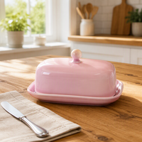 Beurrier en céramique rose écologique de conception européenne avec couvercle, idéal pour les fêtes – Offre promotionnelle
