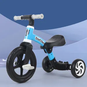 دراجة بثلاث عجلات بلاستيكية بدواسة آمنة 4 في 1 قابلة للطي للأطفال 2023 والدواسة بثلاث عجلات للآباء والدعم