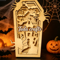 Boîte en bois personnalisée pour bougie artisanale d'Halloween, découpe laser, motif cercueil, rangement 3D superposé squelette et crâne avec contreplaqué découpé au laser
