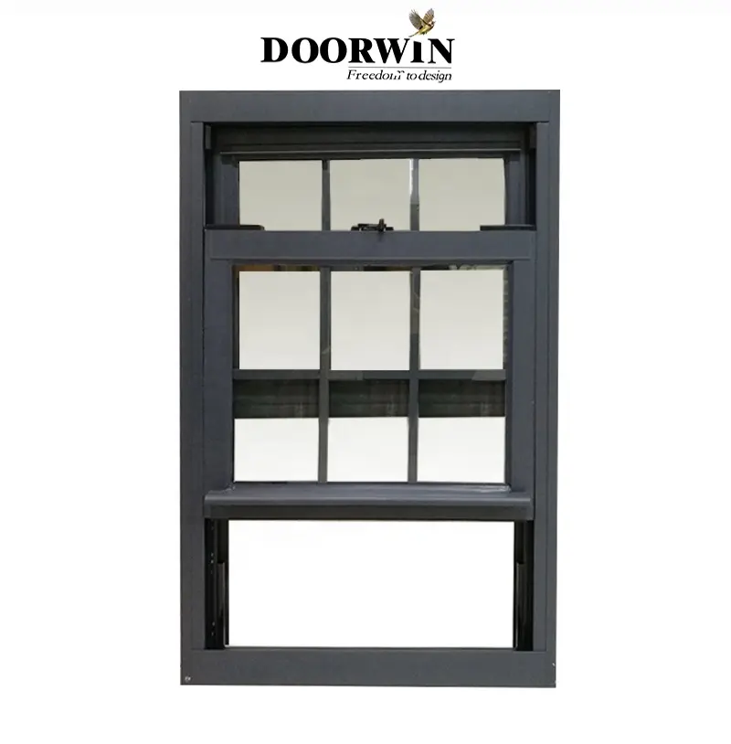 Soundproof Tempered Glass Vertical Sliding Thermal-Break Aluminum Single Double Hung Egress Windows With Grill Design From China