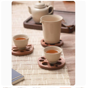 Posavasos de madera con forma de raíz de loto, 9,5x8,5x1 cm, aislante para protección de tazas de té y café - Product Image 4