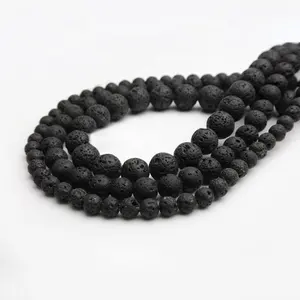 Wholesale natural gemstone beads 4mm to 20mm quality smooth round black lava rock stone loose beads for DIY jewelry making