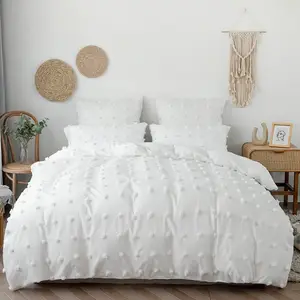 Juego de ropa de cama de tres piezas, diseño único de bola peluda de Color sólido, decoración de superficie de flores, textiles para el hogar