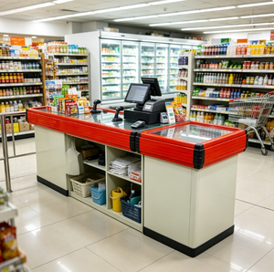 Registratore di Cassa Commerciale Rosso Brillante con Cassetto Portaoggetti Integrato e Armadietto Aperto per Piccoli Negozi di Alimentari e Minimarket - Product Image 5