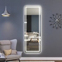 Miroir de salle de bain d'hôtel pleine longueur avec interrupteur tactile, design moderne, rectangulaire à coins arrondis, LED surdimensionné, mural