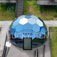 Ford bleu verre dôme hôtel tente hexagonale verre trempé maison Igloo géodésique cadre en aluminium extérieur luxe Resort rond Camping
