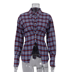 <span class=keywords><strong>Camicia</strong></span> <span class=keywords><strong>a</strong></span> <span class=keywords><strong>Quadri</strong></span> da <span class=keywords><strong>Donna</strong></span> Primavera Estate 2026 con Cintura Posteriore, in Poliestere e Cotone, Maniche Lunghe e Bottoni - Product Image 4