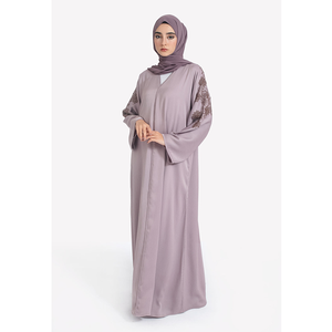 LEDUO Elegant Muslim <b>Long</b> Sleeve Maxi <b>Dress</b> with Beaded Embroidery v-neck Ramadan <b>Eid</b> Abaya - Product Image 1