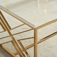Table basse en acier inoxydable, ensemble de 4 pièces, style européen, meubles d'intérieur, dessus en marbre