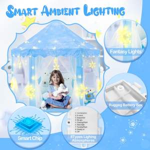 Tente de jeu d'intérieur pour enfants, château de princesse, maison de jeu bleue, tente de princesse Frozen, grandes lumières en forme de flocon de neige pour filles de 4 à 7 ans - Product Image 6