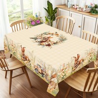 Nappe de table personnalisée à motif de lapin et de fleurs, imprimée pour Pâques, pour la cuisine, la salle à manger, les fêtes, la décoration de la maison
